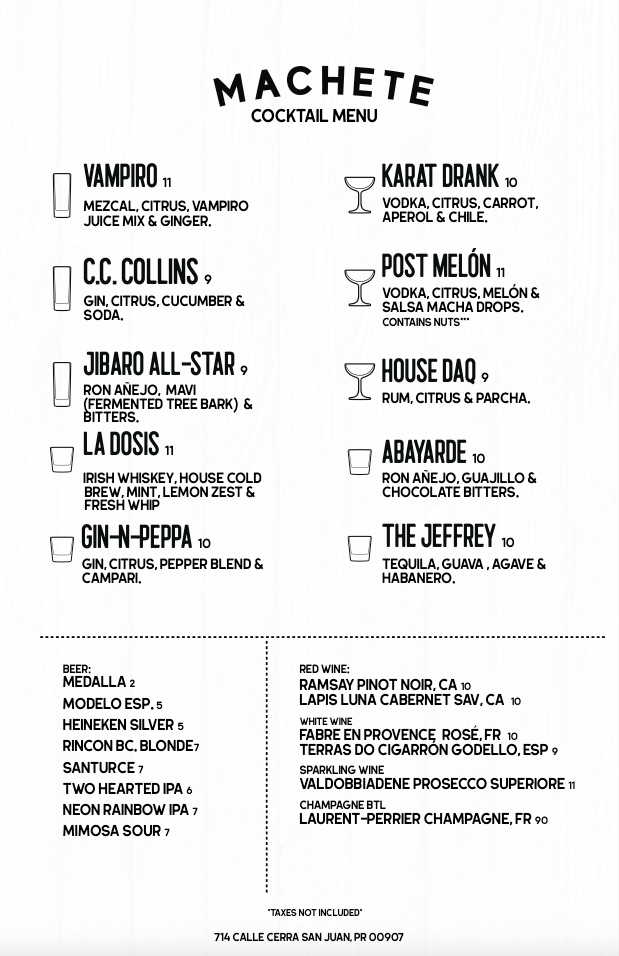MENU – Machete