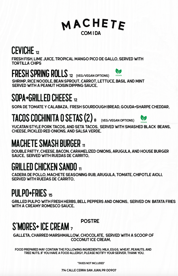 MENU – Machete